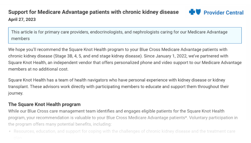 New chronic kidney disease program for Medicare Advantage members